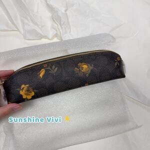 NWT Coach Pencil Case In Signature Canvas With Floral Print CCI83 Walnut/Yellow